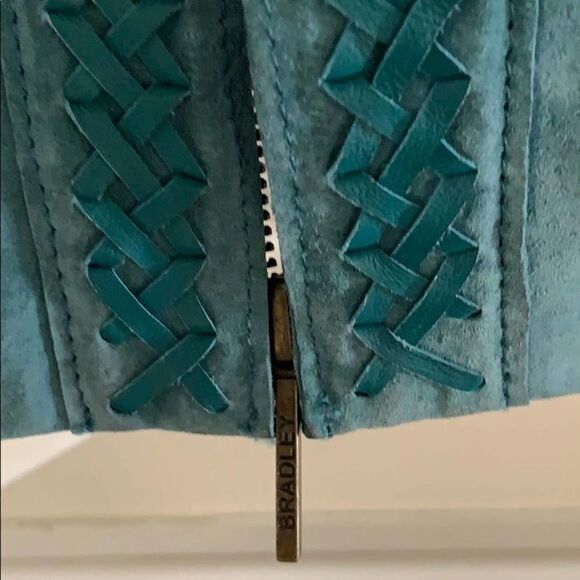 Vintage Suede 80’s Boxy Oversized Turquoise Bradley Leather Zip Up Jacket Sz S - Picture 7 of 10